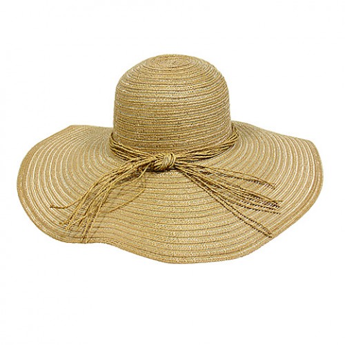 Straw Wide Brim Hat - w/ Multi-String Bow - Natural - HT-SHA50203NT